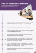 Partnership Collaborate Influencers Brand Collaboration Solutions One Pager Sample Example Document