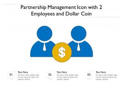 Partnership management icon with 2 employees and dollar coin