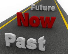 Past now future on roadmap graphic stock photo