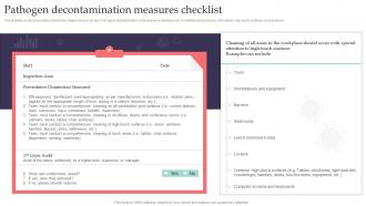 Pathogen Decontamination Measures Checklist Pandemic Business Playbook