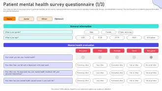 Patient Mental Health Survey Questionnaire Survey SS