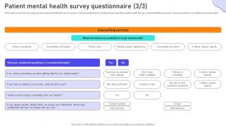 Patient Mental Health Survey Questionnaire Survey SS Impressive Template