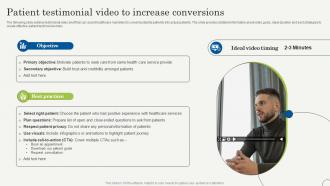 Patient Testimonial Video To Increase Conversions Strategic Plan To Promote Strategy SS V