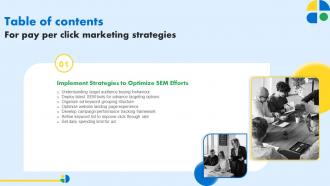 Pay Per Click Marketing Strategies Table Of Contents MKT SS V