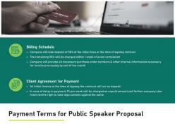 Payment terms for public speaker proposal billing schedule ppt presentation summary aids
