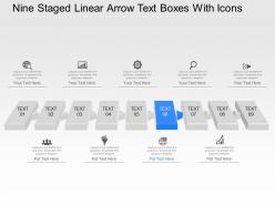 Pb nine staged linear arow text boxes with icons powerpoint template slide