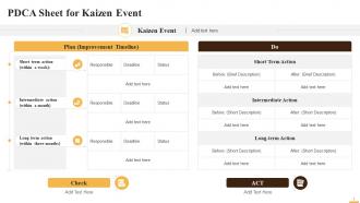 PDCA Sheet For Kaizen Event Training Ppt