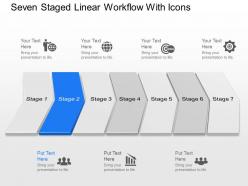 Pe seven staged linear workflow with icons powerpoint template slide