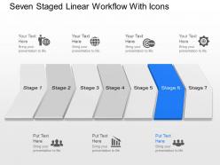 Pe seven staged linear workflow with icons powerpoint template slide