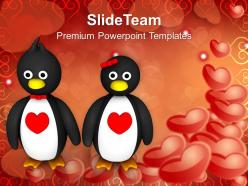 Penguin couple holding hands hearts day powerpoint templates ppt themes and graphics 0213