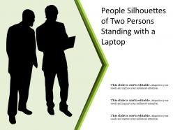 People silhouettes of two persons standing with a laptop