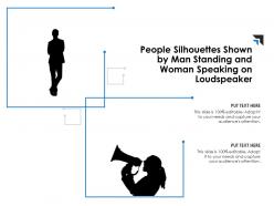 People silhouettes shown by man standing and woman speaking on loudspeaker