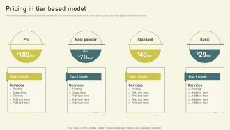 Per User Pricing Model For Managed Services Pricing In Tier Based Model Ppt Gallery Sample