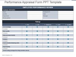 Performance appraisal form ppt template