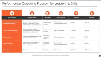 Performance Coaching Program For Leadership Skills
