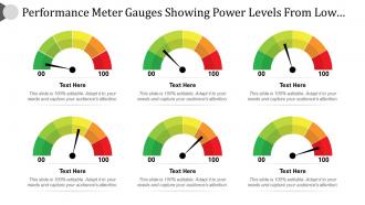Performance meter gauges showing power levels from low high