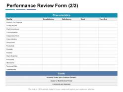 Performance review form quality of work ppt powerpoint presentation graphic images