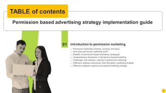 Permission Based Advertising Strategy Implementation Guide Tables Of Contents MKT SS V