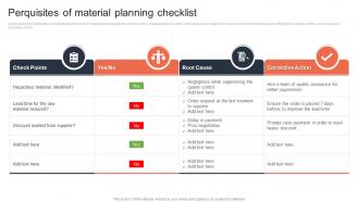 Perquisites Of Material Planning Checklist