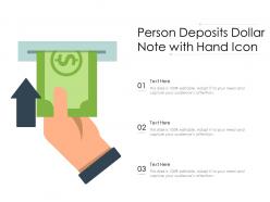 Person deposits dollar note with hand icon