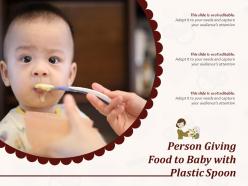 Person giving food to baby with plastic spoon