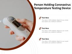 Person holding coronavirus temperature testing device