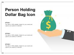Person holding dollar bag icon