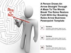 Person pointing arrow at break the rules in maze powerpoint template