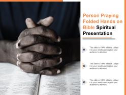 Person praying folded hands on bible spiritual presentation