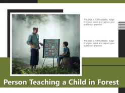 Person teaching a child in forest