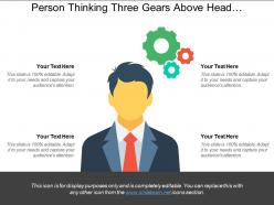 Person thinking three gears above head powerpoint slide