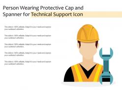 Person wearing protective cap and spanner for technical support icon