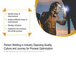 Person welding in industry depicting quality culture and journey for process optimization