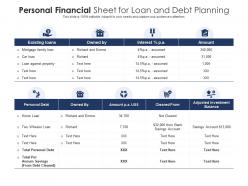 Personal financial sheet for loan and debt planning