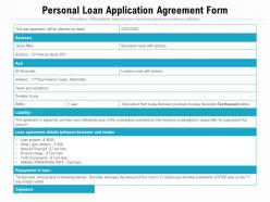 Personal loan application agreement form