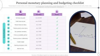 Personal Monetary Planning And Budgeting Checklist