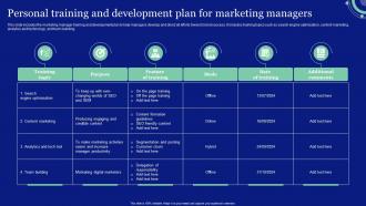 Personal Training And Development Plan For Marketing Managers