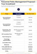 Personnel Perks Management Proposal Your Investment One Pager Sample Example Document