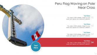 Peru flag waving on pole near cross
