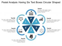 Pestel analysis having six text boxes circular shaped
