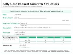 Petty cash request form with key details