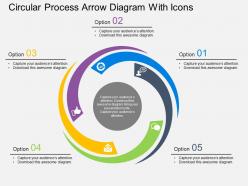 Pf circular process arrow diagram with icons flat powerpoint design