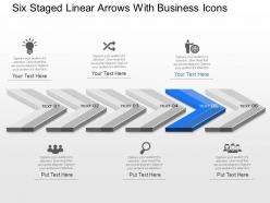 Ph six staged linear arrows with business icons powerpoint template slide