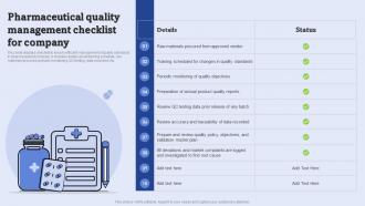 Pharmaceutical Quality Management Checklist For Company