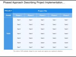 Phased approach describing project implementation with number of task in each phase