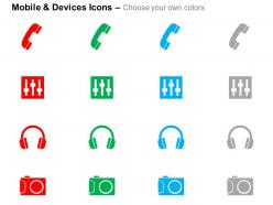Phone headphone sliders camera ppt icons graphics