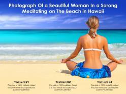 Photograph of a beautiful woman in a sarong meditating on the beach in hawaii