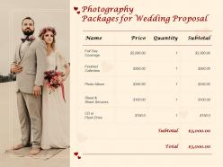 Photography packages for wedding proposal ppt powerpoint presentation outline skills