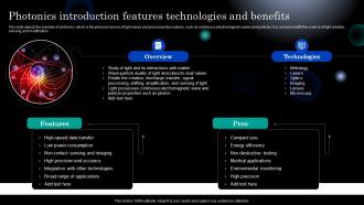 Photonics Introduction Features Technologies And Benefits Ppt Background