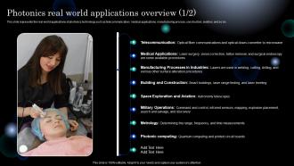 Photonics Real World Applications Overview Ppt Powerpoint Presentation Icon Deck